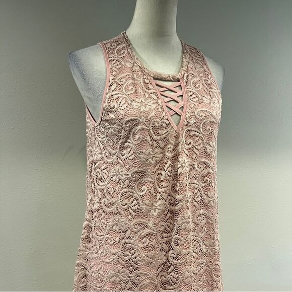 Liberty love pale Pink Lace Sleeveless mini a-line Dress size large - Picture 3 of 12